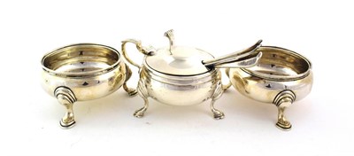 Lot 12 - A Pair of George II Silver Salt-Cellars and An Elizabeth II Silver Mustard-Pot, The...