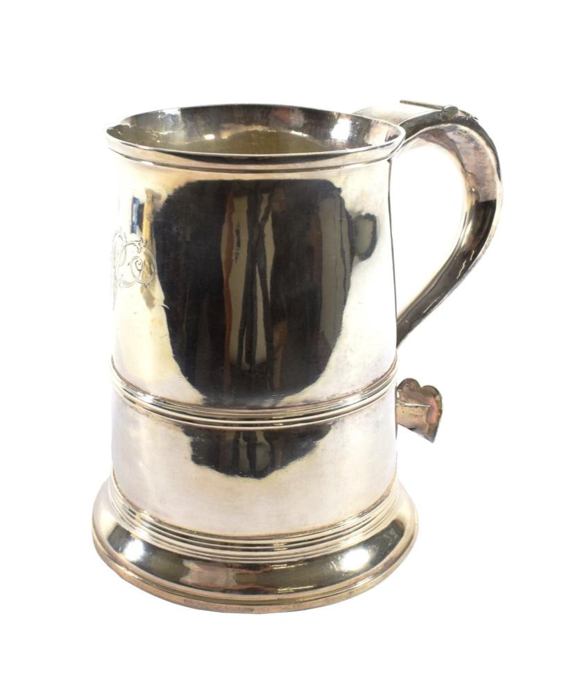 Lot 13 - A George III Silver Mug, Makers Mark Rubbed ?*W, London 1765, plain tapering with reeded...