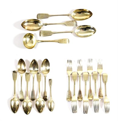 Lot 30 - A Collection of George III and Later Silver Flatware, Fiddle pattern, most pieces engraved with...