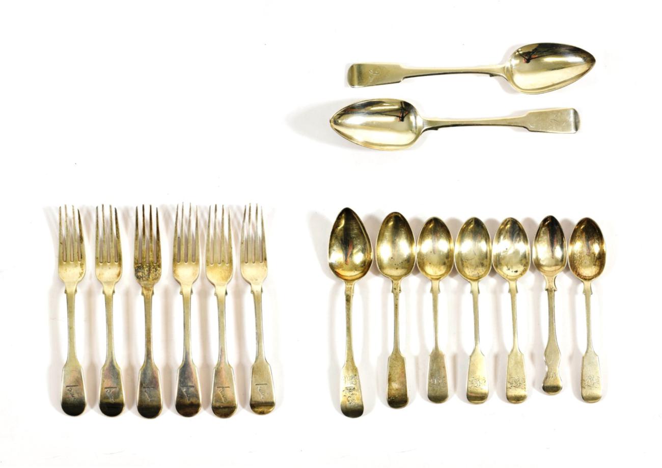 Lot 32 - A Collection of Fiddle Pattern Flatware, comprising: 6 dessert-forks, engraved with a crest, by...