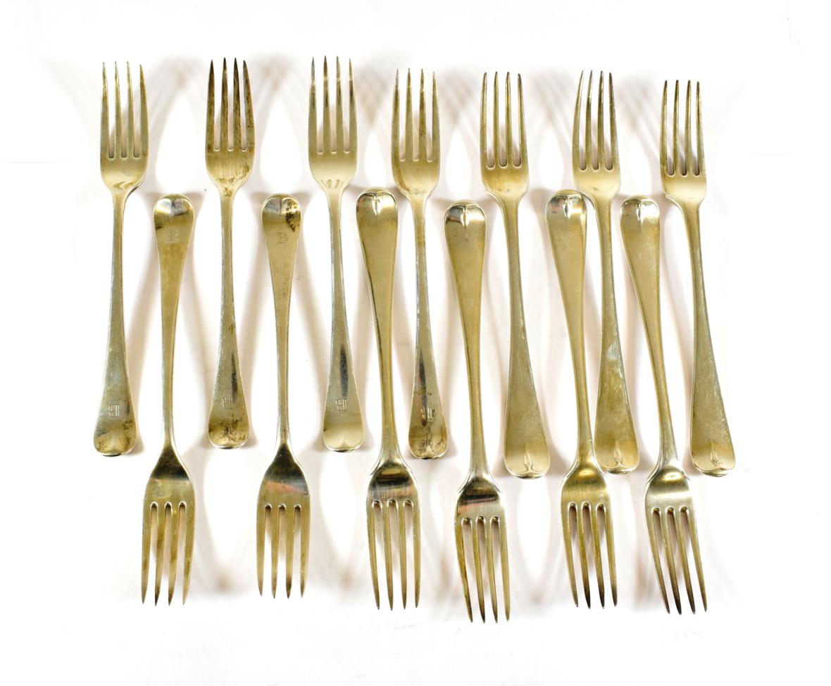 Lot 33 - A Set of Seven Silver Table-Forks, Marked Indistinctly, Old English Thread and Drop pattern,...