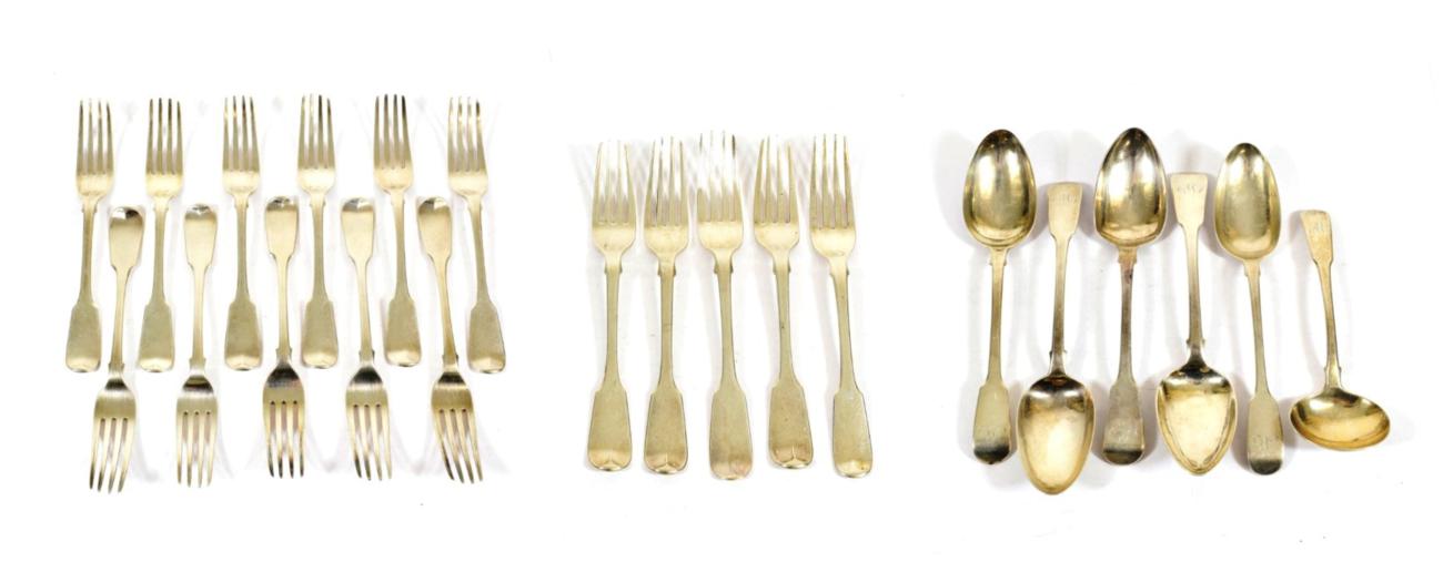 Lot 39 - A Collection of George III, George IV, William IV and Victorian Silver Flatware,  Fiddle...