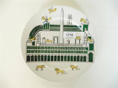 Lot 1710 - A Fornasetti Plate, printed with a Roman scene and creatures, in green, yellow and black,...