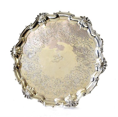 Lot 45 - A Victorian Silver Salver, by John Samuel Hunt, London, 1854, shaped circular and with scroll...
