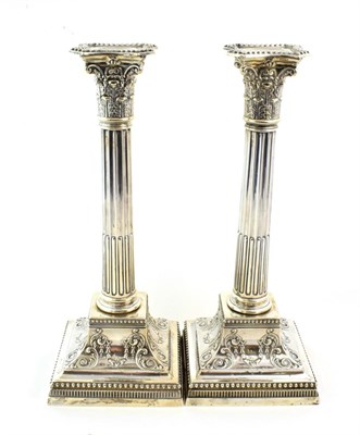 Lot 57 - A Pair of Victorian Silver Candlesticks, by James Dixon and Son, Sheffield, 1900, the square...