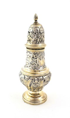 Lot 63 - A Victorian Silver Caster, by Nathan and Hayes, Chester, 1899, vase-shaped and on spreading...