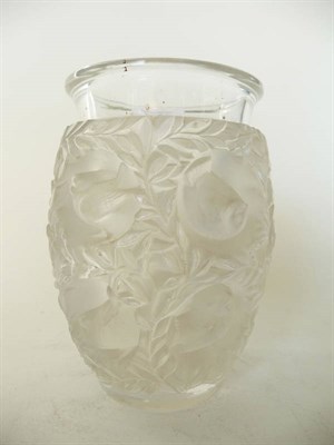 Lot 1713 - A Lalique "Bagatelle" Clear and Frosted Glass Vase, model No.10-936, moulded with birds and...