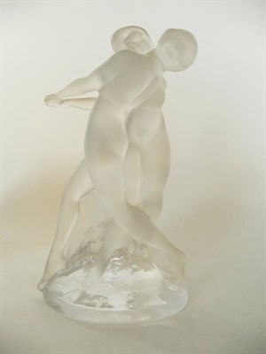 Lot 1714 - A Modern Lalique Frosted and Clear Glass Group "Deux Danseuses", of two dancing nudes, engraved...