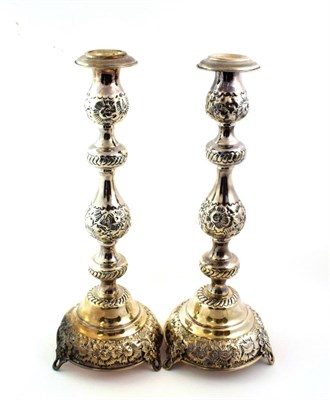 Lot 81 - A Pair of George V Silver Sabbath-Candlesticks, by Jacob Rosenzweig, London, 1918, The Nozzles...