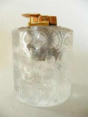 Lot 1715 - A Lalique Glass Desk Cigar Lighter "Tokyo Pattern", etched mark, Lalique France, 10cm high