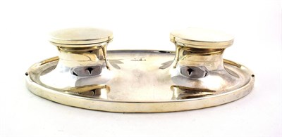 Lot 98 - A George V Silver Double-Capstan Inkwell, by A. and J. Zimmerman, Birmingham, 1924, oval and...