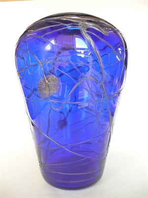 Lot 1718 - A 20th Century Czechoslovakian Studio Glass Vase, vivid blue ground with metallic silver...