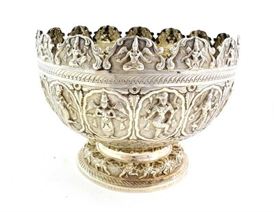 Lot 123 - An Indian Silver Presentation Bowl, in the form of a monteith, the sides cast and chased with...