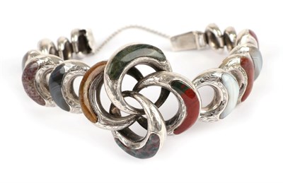 Lot 130 - A Victorian Scottish Hardstone Bracelet, graduated engraved loop links with a clustered arrangement