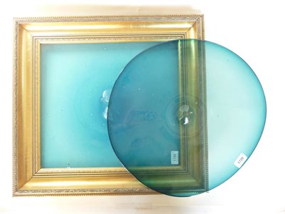 Lot 1720 - A Blown Blue Glass Panel, with bubble to the centre, 37cm x 40cm  (framed) and another similar...