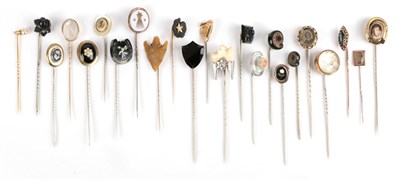 Lot 149 - Twenty-Three Stick Pins; including a harpsichord example; two ammonite examples, several jet...