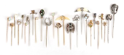 Lot 158 - Twenty-Five Stick Pins, including opal set examples, one cased; horseshoe examples etc  Provenance