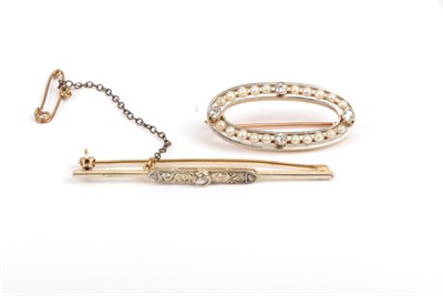Lot 171 - Two Diamond Set Brooches, an oval form set with seed pearls and collet set old cut diamonds at four