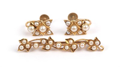 Lot 181 - A Seed Pearl Brooch, circa 1900, comprised of four leaf motifs alternating with individual seed...