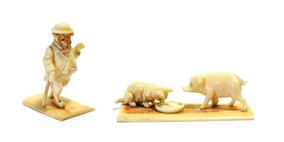 Lot 283 - An Austrian Ivory Anthropomorphic Figure of a Pup, circa 1900, walking on its hind legs wearing...