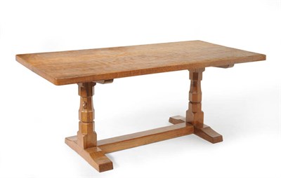 Lot 1744 - A Robert "Mouseman" Thompson Oak 6' Refectory Table, dowelled top, on two octagonal legs joined...