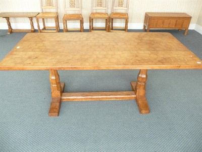 Lot 1757 - A Robert "Mouseman" Thompson Oak 6' Refectory Table, on two octagonal legs joined by a stretcher at