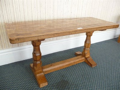 Lot 1759 - A Robert "Mouseman" Thompson Oak 3' Rectangular Coffee Table, on two octagonal legs joined by a...