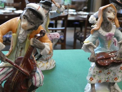 Lot 531 - A Carl Thieme, Potschappel Porcelain Eleven Piece Monkey Band, 20th century, after the Meissen...