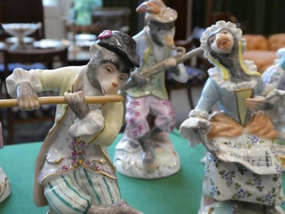Lot 531 - A Carl Thieme, Potschappel Porcelain Eleven Piece Monkey Band, 20th century, after the Meissen...