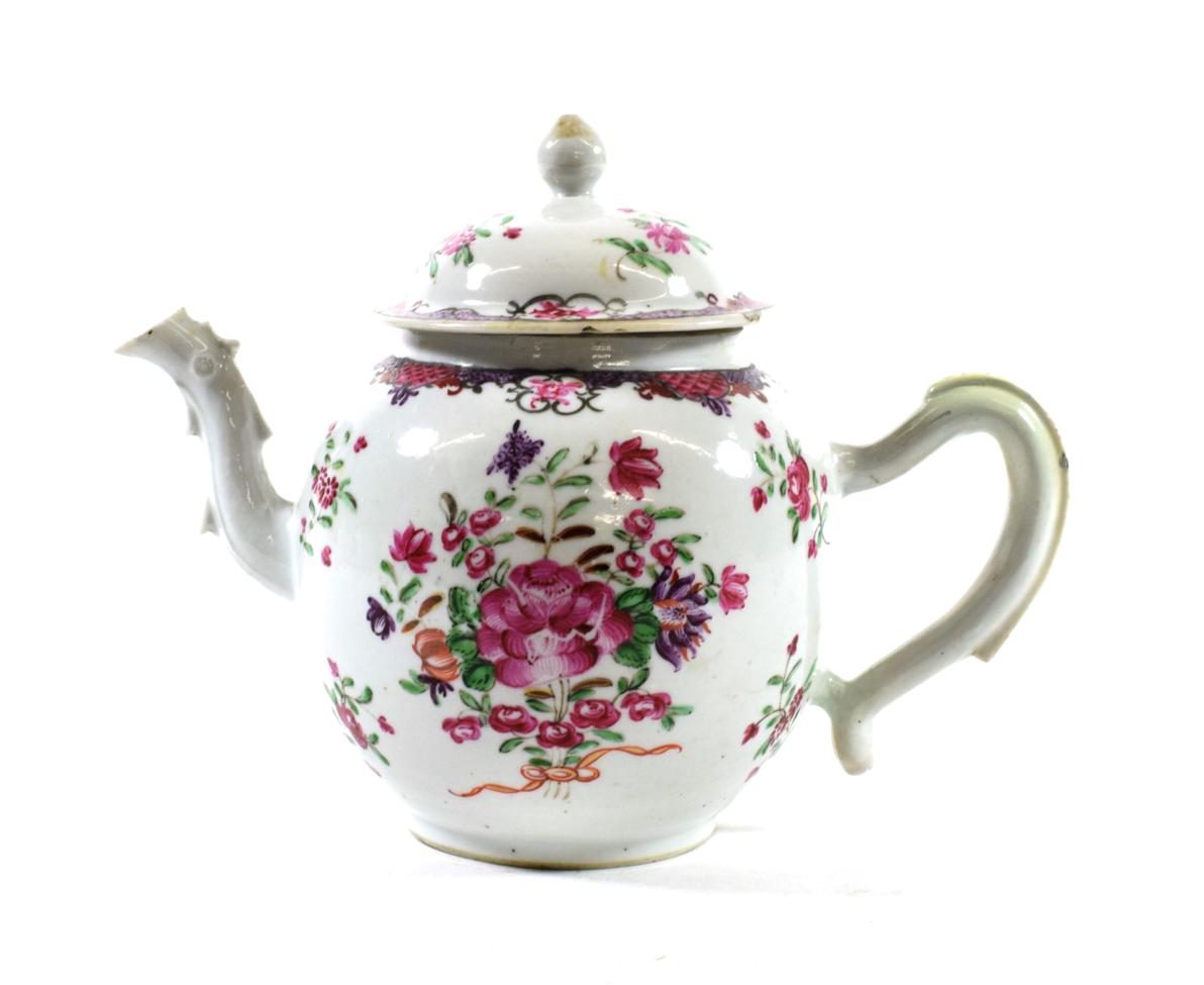 Lot 576 - A Chinese Porcelain Teapot and Cover, Qianlong, with crabstock spout and handle, painted in famille