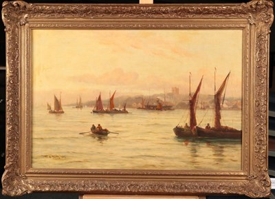 Lot 1000 - Attributed to Thomas Bush Hardy RBA (1842-1897) Shipping at Sunset Signed and dated 1887, oil...