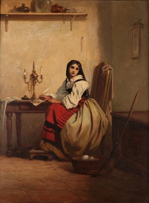Lot 1005 - A.T Grube (19th century) French Seated girl writing a letter Signed, oil on panel, 32cm by 23.5cm