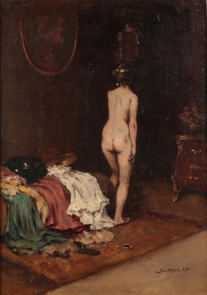 Lot 1006 - A D Simpson (19th/20th century) Nude study Signed, oil on board, 25.5cm by 18cm