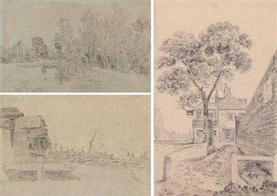 Lot 1023 - William Henry Hunt (1790-1864)  ''River View, Hammersmith'' Pencil drawing heightened with...