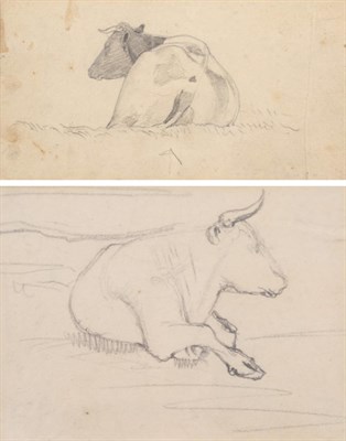 Lot 1030 - Cornelius Varley (1781-1873) 'Sketch of Cow lying down' and 'Study of a cow, lying down'...