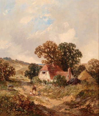 Lot 1034 - James Edward Meadows (1828-1888) Figures on a country lane Signed, oil on canvas, 39cm by 34cm