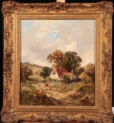 Lot 1034 - James Edward Meadows (1828-1888) Figures on a country lane Signed, oil on canvas, 39cm by 34cm