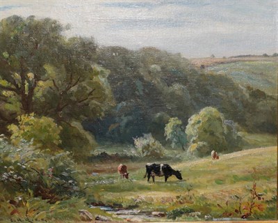 Lot 1039 - Ernest Higgins Rigg (1868-1947) Cows at pasture Signed, oil on board, 31.5cm by 39cm