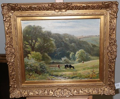Lot 1039 - Ernest Higgins Rigg (1868-1947) Cows at pasture Signed, oil on board, 31.5cm by 39cm