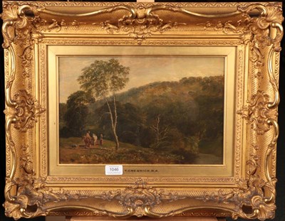 Lot 1046 - Thomas Creswick RA (1811-1869) Travellers and sheepdog on a country path Signed, oil on canvas,...