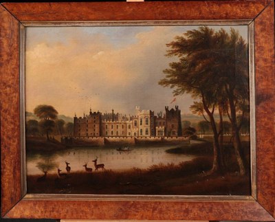 Lot 1070 - J Miller (19th century)  A view of Raby Castle, County Durham Signed and dated (18)47 verso, oil on