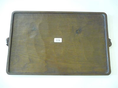 Lot 1776 - A Robert "Mouseman" Thompson Oak Rectangular Tray, with two mice handles, 55cm across handles