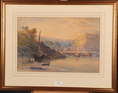 Lot 1078 - William Cook of Plymouth (ex.1877-1879) Harbour scene, with figures in a rocky cove...
