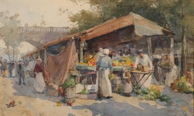 Lot 1085 - Lilian Russell Bell (1866-1947) ''Le Marche, Paris'' Signed, inscribed and dated 1894, watercolour