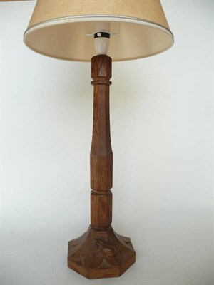 Lot 1778 - A Robert "Mouseman" Thompson Oak Table Lamp, of octagonal form on an octagonal base, with...