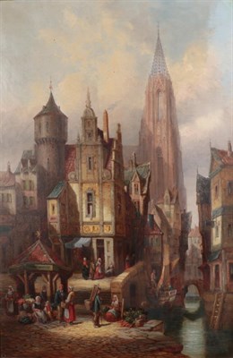 Lot 1108 - Henri Schafer (1833-1916)  ''Ulm, Bavaria'' Monogrammed and dated 1885, inscribed verso, oil on...