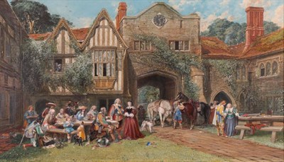 Lot 1110 - John Edmund Buckley (1824-1876) Seventeenth century wedding party in courtyard of country manor...