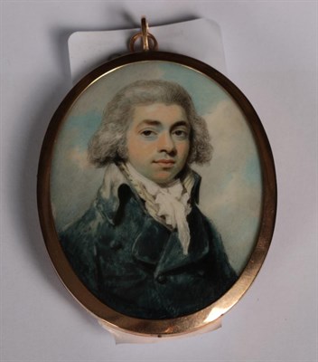 Lot 1112 - Attributed to Henry Edridge ARA (1769-1821) Portrait of a gentleman in blue coat and white...