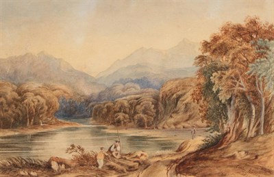 Lot 1127 - Anthony Vandyke Copley Fielding (1787-1855) Figures fishing on a Scottish loch Signed and dated...
