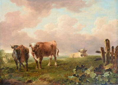 Lot 1137 - Dutch school (19th century)  Study of three cows at pasture Indistinctly monogrammed, oil on...